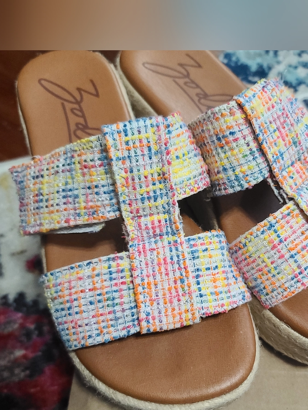 Zodiac Multicolor Tweed Slide Sandals - Brown Footbed